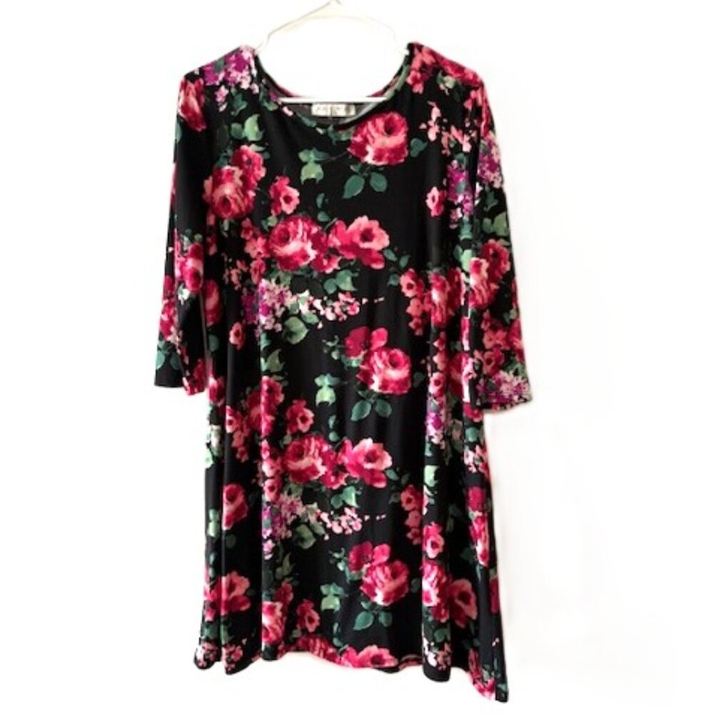 Jamie and Layla Black Floral Dress with 3/4 Sleeves